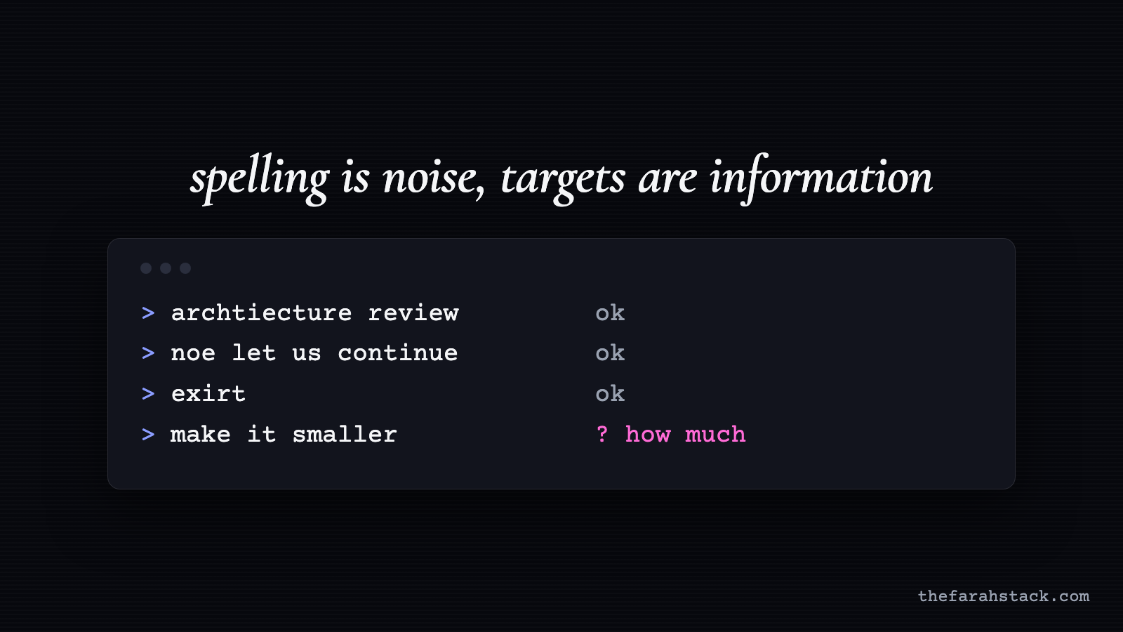 Misspelled prompts all understood, while a correctly spelled prompt with no target gets a question mark